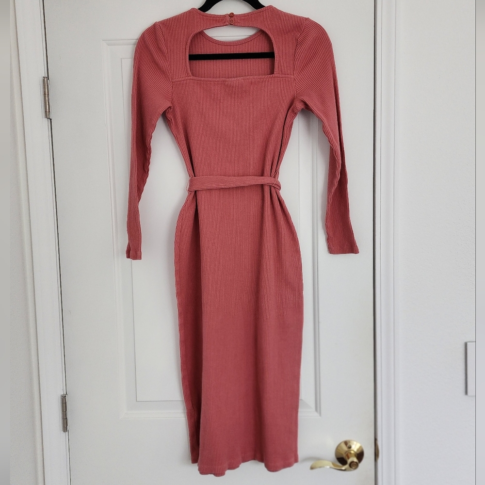 Cotton Ribbed Stretch Midi Sheath Bodycon Dress S - Picture 8 of 8